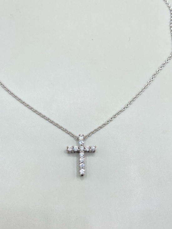 925 Sterling Silver Jewelry - Sterling Silver Cubic Zirconia SAI Cross Pendant Necklace